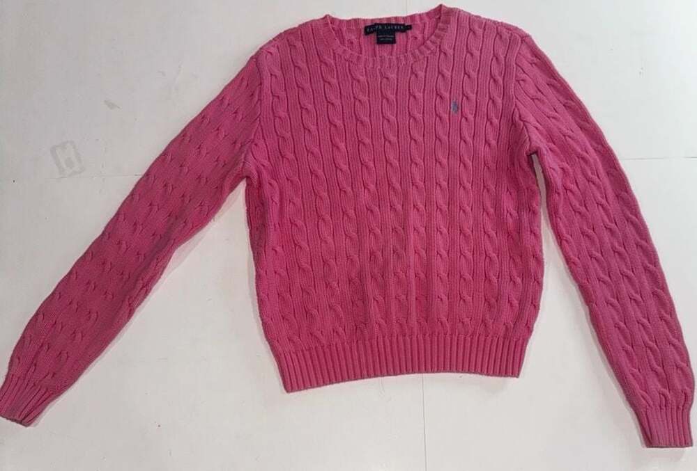 Ralph Lauren Pink Cable-Knit Crewneck Cotton Sweater Size L